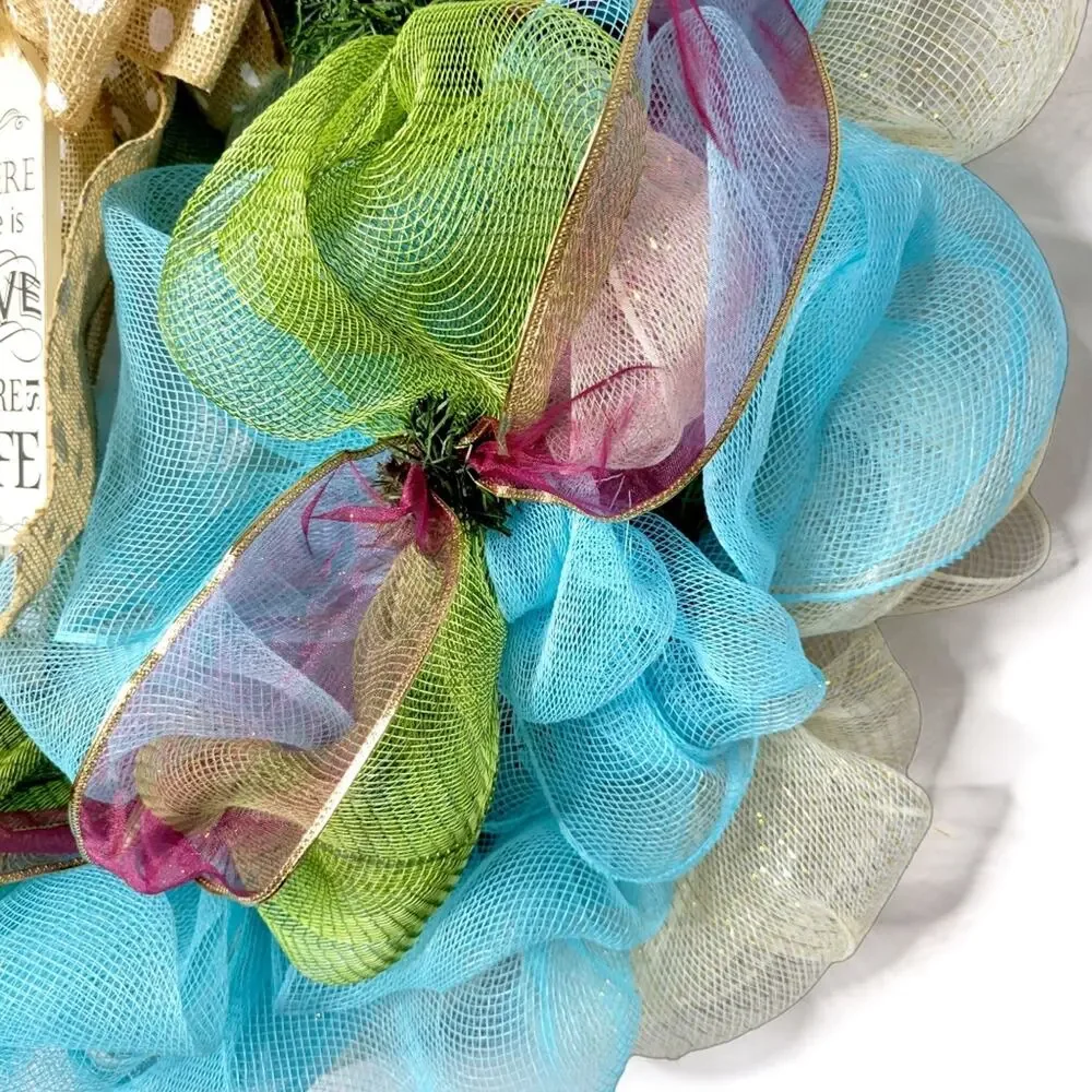 Holiday Mesh Wreath with Bowtie - Multiseason Easter Spring Christmas